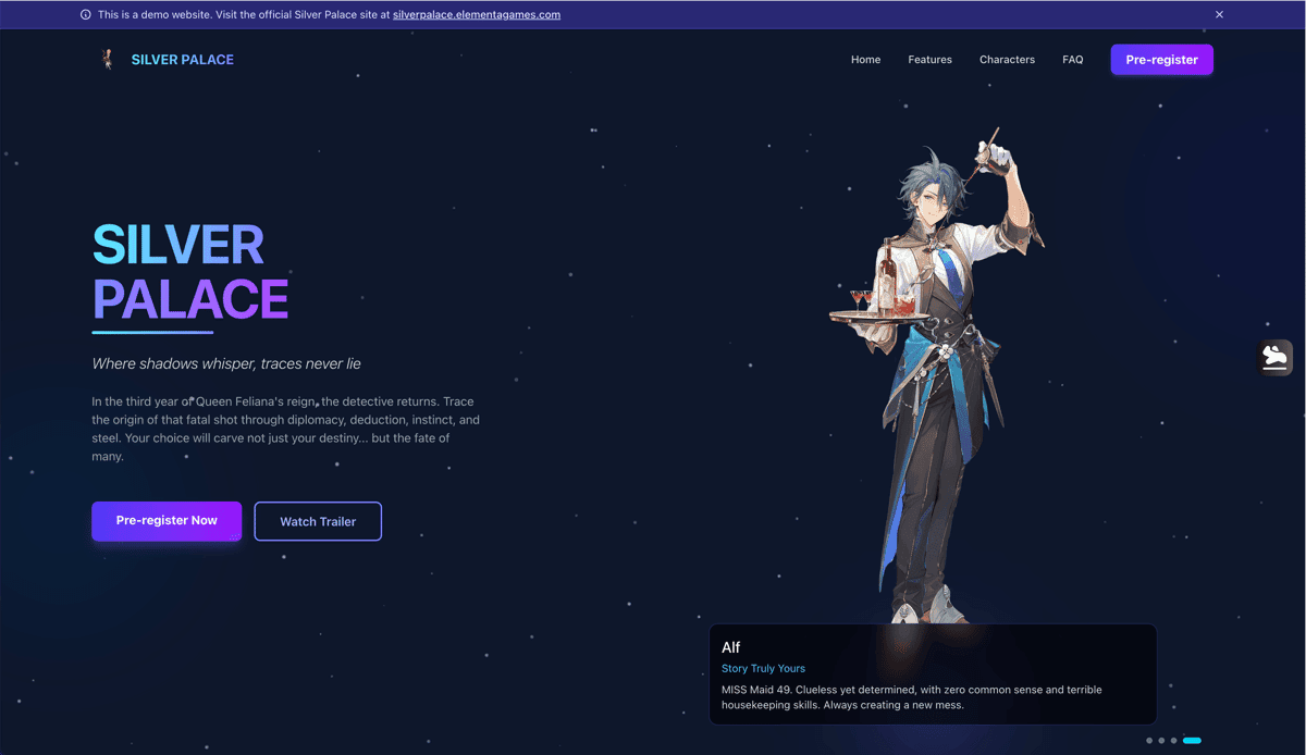 Silver Palace landing page screenshot